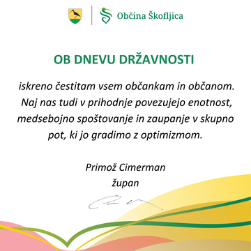 ŽUPANOVA ČESTITKA OB DNEVU DRŽAVNOSTI