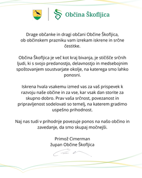 Čestitka župana Primoža Cimermana ob občinskem prazniku
