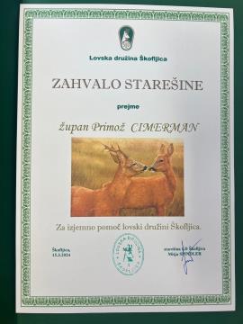 Lovska družina Škofljica in zahvala županu Primožu Cimermanu